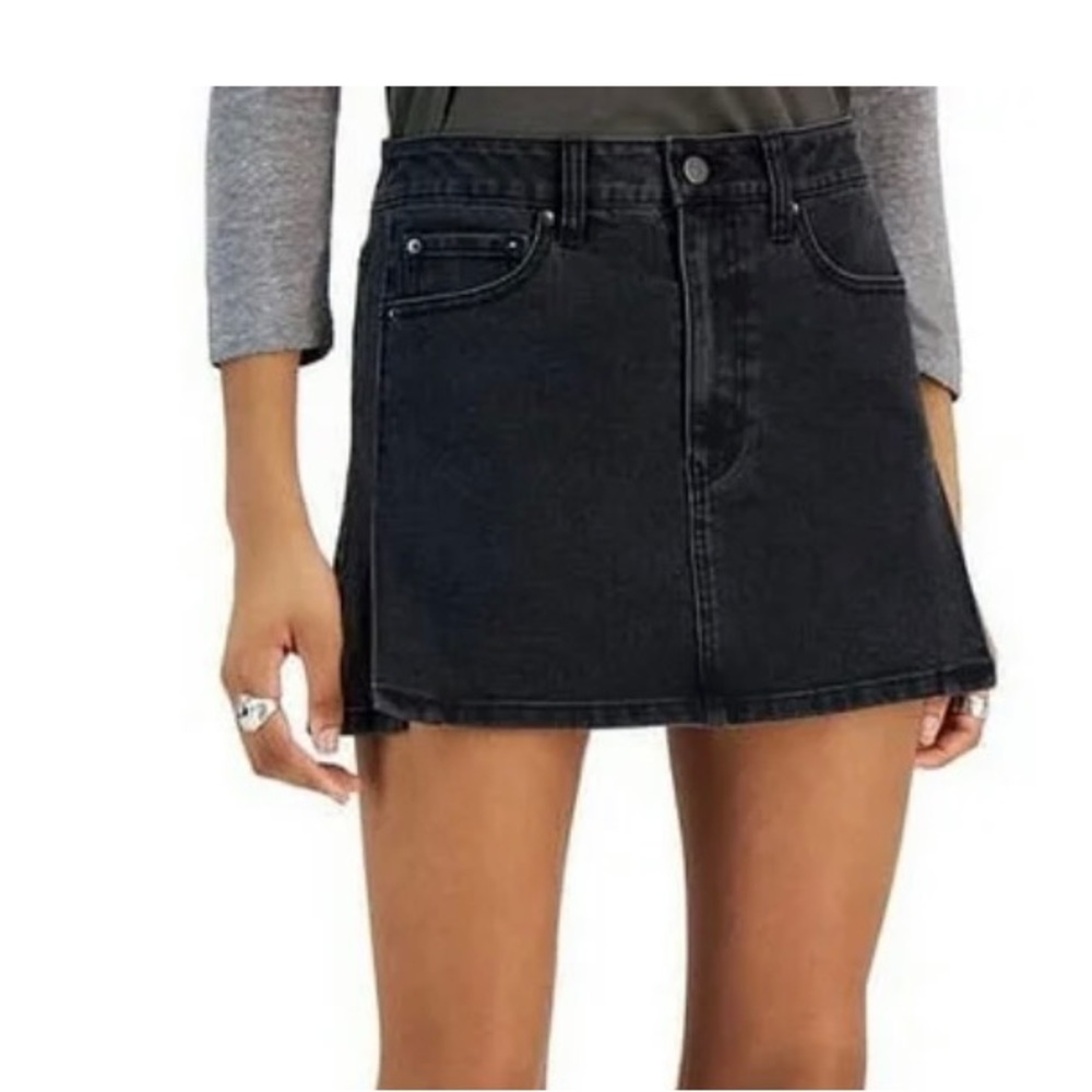 Tinseltown Juniors' Side-Slit A-Line Denim Mini Skirt
